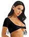 iEFiEL Women's Mesh See Through Sheer Open Bust Short Sleeve Belly Dance Crop Top Black One Size
