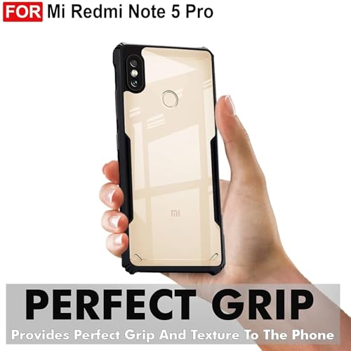 Image of JANAK RAJ Shockproof Bumper - Crystal Clear Transparent Back Case Cover Compatible with Xiaomi Redmi Note 5 Pro | Minimalist PC+TPU 360 Protection Tough Rugged Design - Black