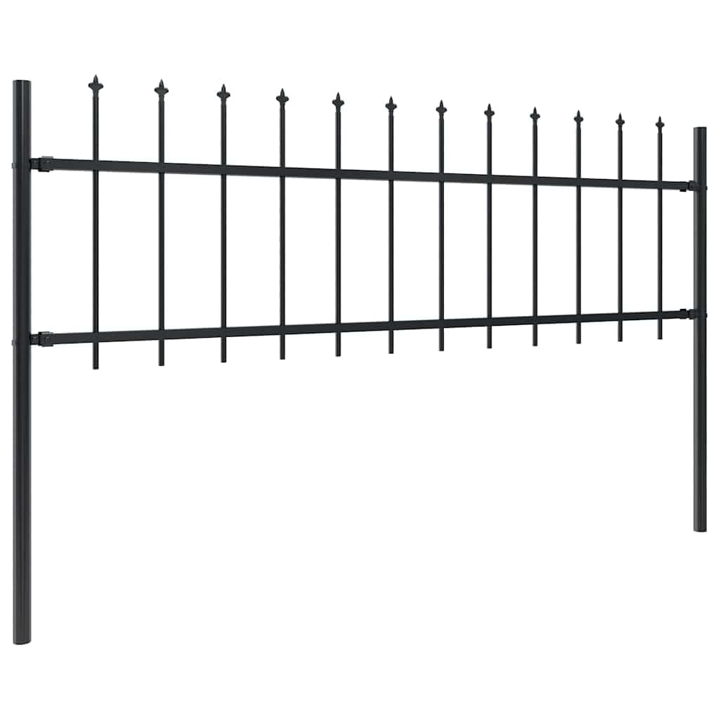 Garden Fence with Spear Top Steel 1070x60 cm Black Decorative Outdoor Boundary Barrier for Garden Home Walkway Security Powder Coated Durable Fence Panel Set with Posts Easy Assembly