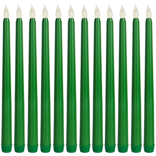 POPETPOP 12 Pièces Lot de Bougies Électriques LED sans Flamme Vertes Design Réaliste et Fonctionnement à Piles pour Décoration Maison et Fêtes