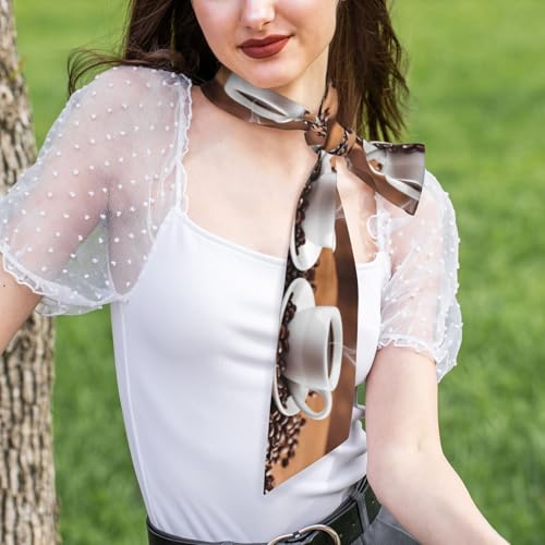 Coffee Cup and Coffee Beans Prints Women's Fashion Scarf - Head Hair Accessories Versatile Scarf for Women Valentine's Day and Mother's Day, Black, One Size4