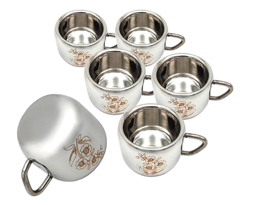 Image of BLeaf Stainless Steel-Tea /Coffee /Milk Cups (Set of 6) 100ml Each (Laser Design)