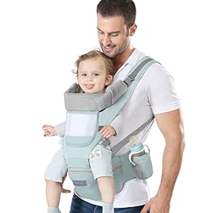Azeekoom Mochila Portabebés Ergonómica con Asiento de Cadera, Multiposición Dorsal Ventral, Algodón Ligero y Transpirable para Bebés y Niños de 0-48meses (3.5 a 25 Kg)
