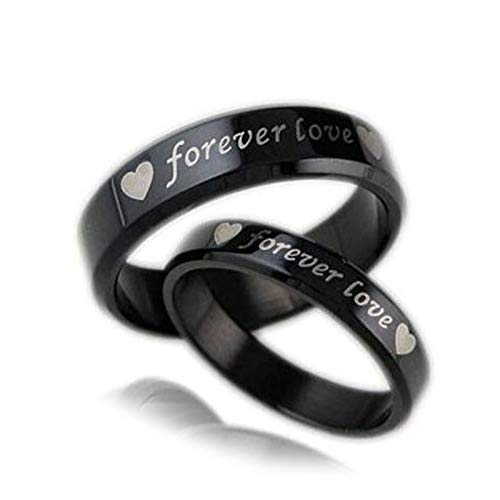 Bague couple acier inoxydable noir cadeau anniversaire mariage
