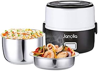 Janolia Electric Food Steamer, Portable Lunch Box Steamer with Stainless Steel Bowls, Measuring
