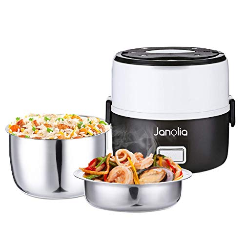 Janolia Electric Food Steamer, Portable Lunch Box Steamer with Stainless Steel Bowls, Measuring