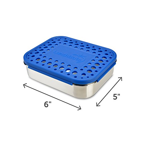 LunchBots Medium Duo Snack Container - Divided Stainless Steel Food Container - Two Sections for Half Sandwich and a Side - Eco-Friendly - Dishwasher Safe - Stainless Lid - Blue Dots