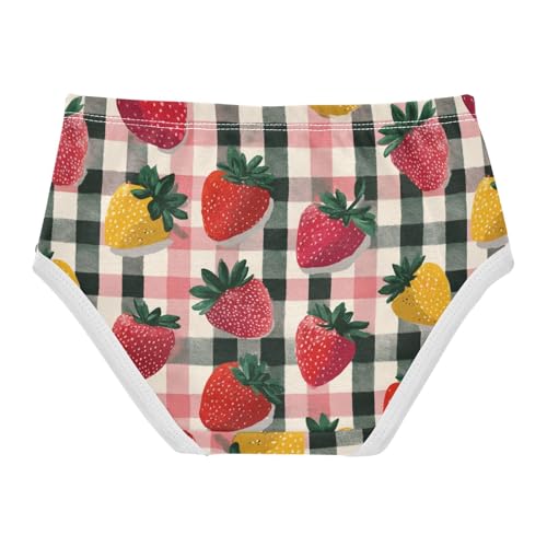 Wusikd Gingham Strawberries Girls' Underwear Cotton Girls Briefs Soft Toddler Underwear 2T2