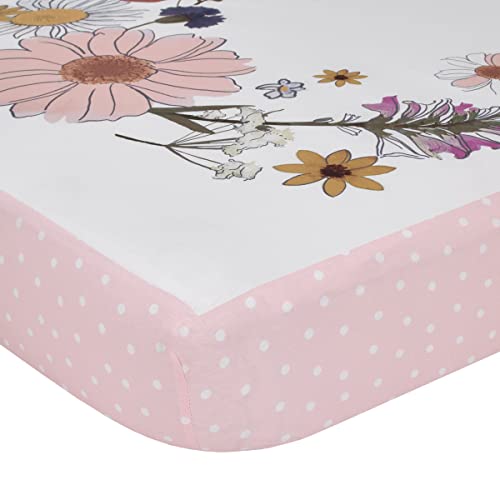 Image of NoJo Keep Blooming Pink, White, Purple and Gold 'Dreams Come True' Wild Flowers 100% Cotton Photo Op Nursery Fitted Crib Sheet