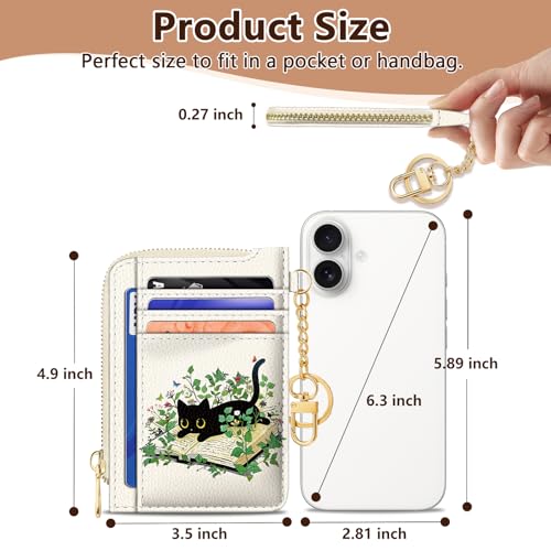 Image of GIANCOMICS Slim Wallet Credit Card Holder Women, Black Cat Rfid Blocking Small Card Case, Keychain Thin Pocket Curved Zipper Wallet, Travel Card Holder PU Leather ID Window, Ladies Female Gifts
