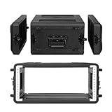ECGOIOE 4U Rack Case Shallow 17' Depth, 19' Rackmount Flight Cases Easy Installation Portable Carry Watertight Dust Proof 2 Space Shockproof Mount Racks with Microphone Compartments Space Saving
