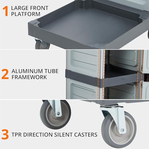 Commercial Janitorial Cart with 2 Cabinet, Traditional Janitorial 3-Shelf Cleaning Cart On Wheels, Plastic Housekeeping Cart with 30 Gallon Bag, 200 Lbs Load Capacity
