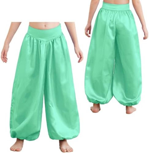 Jhaoyu Harem Pants for Girls Belly Dance Bottoms Halloween Party Tribal Arabic Trousers Satin Bloomers