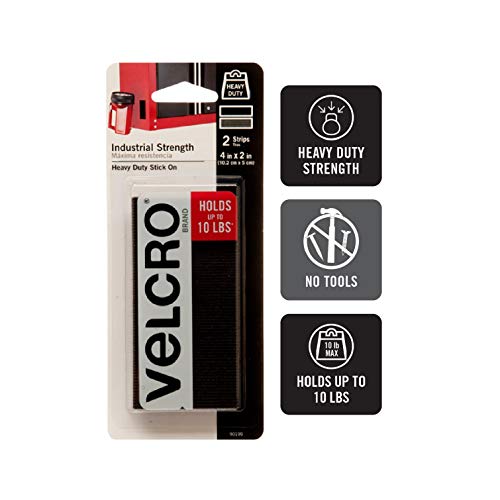 Velcro Brand Industrial Strength Fasteners | Stick-On Adhesive | Professional Grade Heavy Duty Strength Holds Up To 10 Lbs On Smooth Surfaces | Indoor Outdoor Use | 4 X 2 Inch Strips, 2 Sets, Black #TOP2