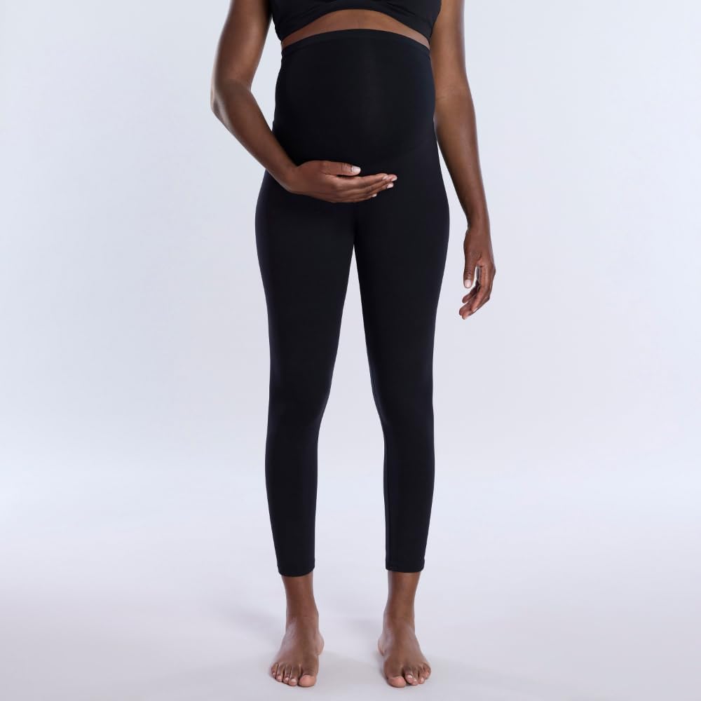 Motherhood Maternity Womens Essential Stretch Full Length Secret Fit Over The Belly Pregnancy Legging-2 Pack