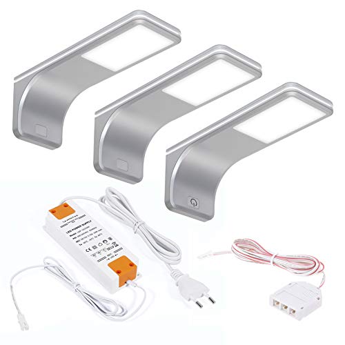 SOTECH 3er SET JUNKER Lighting LED Unterbauleuchten VIOLA 4000K neutralweiß (12V 3,5W 160 x 55 x 60,5 mm) inkl. Trafo und Touch Dimmer/Anschlußfertiges Plug & Play Set