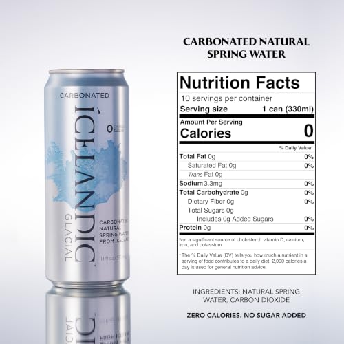 Image of Icelandic Glacial Sparkling Water, Unflavored, 330 ml / 11.1 Fl Oz Cans (Pack of 10)