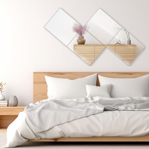 Dulles Glass - Wall Mirrors, 12''x 10'' Glass Wall Mirror Tiles (4 PCS), Large Full Body Mirror for Home Gym, Bedroom, Door, Bathroom, Frameless Mirror Tiles (Glass - 12'' x 10'' - 4PCS)