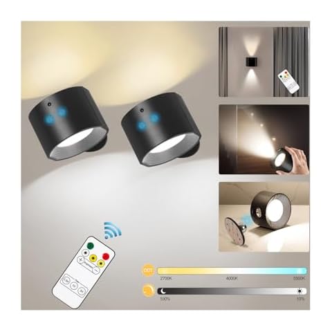 INHDBOX LED Magnetic Wall Sconce Lights, 2 Pack USB Rechargeable Wall Mounted Lights with Remote, 3 Lighting Colors and Dimmable, 360° Rotation Cordless Wall Mount Lamp for Bedroom Bedside Cover