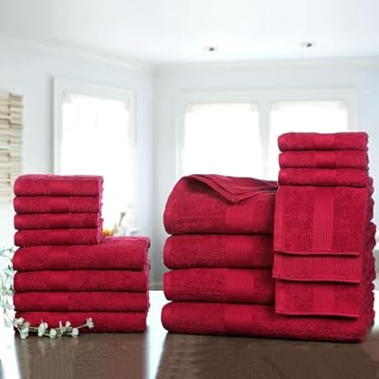 Ample Decor Badezimmer Handtuch Set 18-4 Handtuch, 4 Badetuch, 10 Waschlappen - Oeko Tex Zertifiziert 600GSM 100% Baumwolle - Hohe Saugfähigkeit Schnell Trocknend, ideal zum Verschenken - Rot – Bild 3