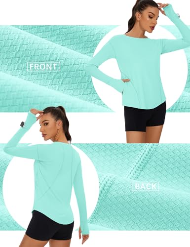 Loovoo Camisetas femininas de corrida de manga comprida para treino FPS 50+, camiseta esportiva de s