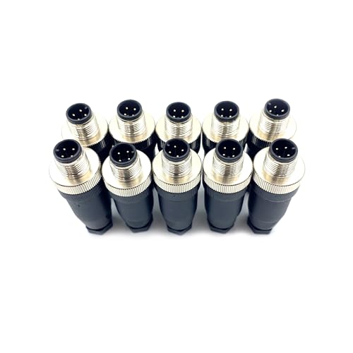 10 Pcs M12 4 Pin Male Connector, IP67 Waterproof A Code Industrial Circular Connector Field Assembly Wireable Adapter Unshielded Straight Type Sensor for PG7 Cable 250V 4A