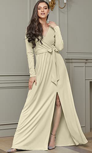 Image of KOH KOH Womens Long Sleeve V-Neck High Slit Cocktail Evening Gown Maxi Dress