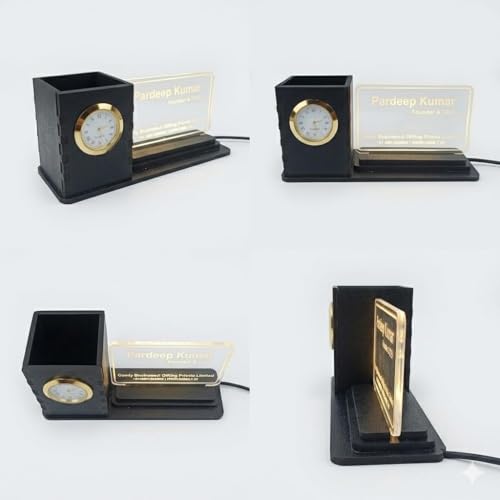 Image of Acrylic Laser Engraved Table Sign Stand, Laser Engraved Sign or Name Plate for Doctor, Teacher, Advocate, Medical, Proprotor office or personal use with Warm White Light (Pen Stand with LED)