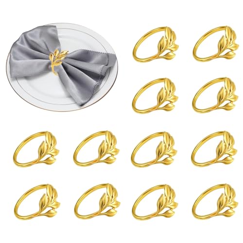 XHYASD 12 Piezas Servilleteros Individuales Dorados, Elegantes Anillos para Servilletas para Boda, Bautizo, Navidad, Banquete