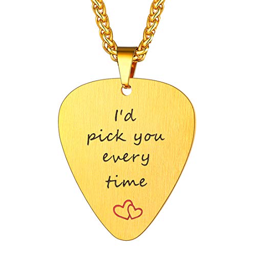 U7 Hip Hop Punk Music Necklace, Guitar Pick/Guitar/Microphone/Headphone Pendant with Chain for Men & Women, Stainless Steel R&B Music Jewelry, Silver/