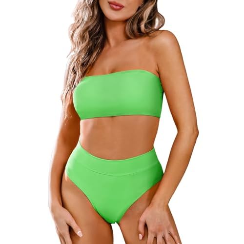 Pink Queen Women's Removable Strap Wrap Pad Cheeky High Waist Bikini Set Swimsuit Small 01 - Green