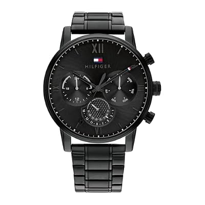 Tommy Hilfiger Orologio Analogico Multifunzione al Quarzo da Uomo con Cinturino in Acciaio Inossidabile Nero - 1791879