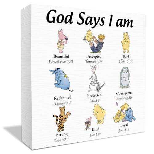 Image of Winnie Gifts Christian Gifts Inspirational Gifts, The Pooh Inspirational Gifts for Women, Inspirational Christian Gift Christian Wooden Box Sign Christian Gift for Women Christian Home Decorative Sign