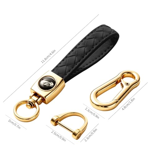 Image of Gkeygo Carabiner Keychain, Universal Heavy Duty Woven Handmade Leather Key Chain, Car Fob Key Keychains with 360 Degree Rotatable Snap Swivel and Anti-Lost D-Ring for Men and Women,Light Gold - Black