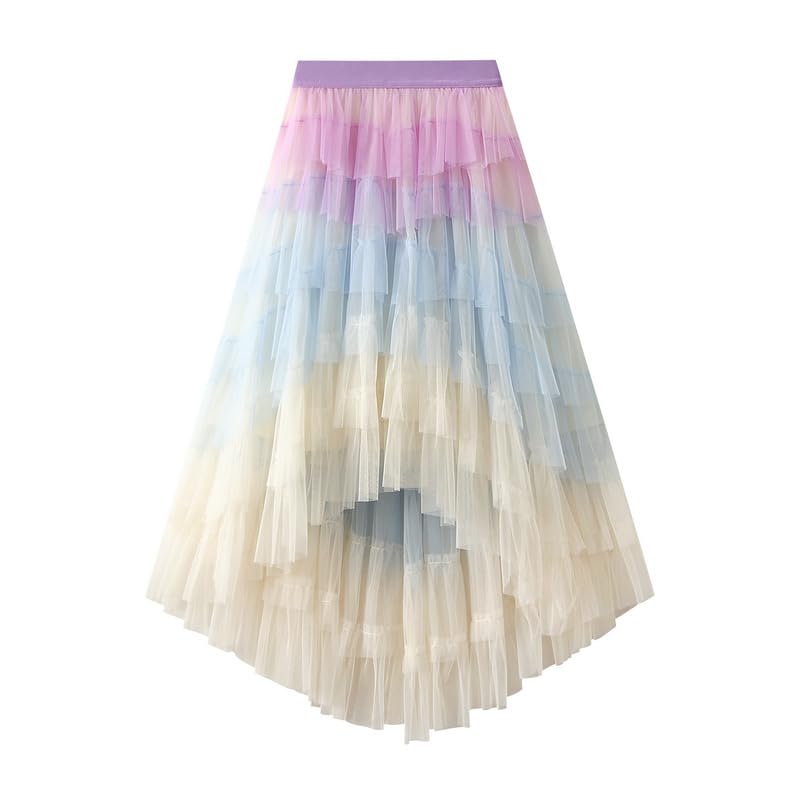 Rainbow Ombre Tulle Tutu Skirt, Layered Mesh Tulle Maxi Skirt, Yellow to Purple