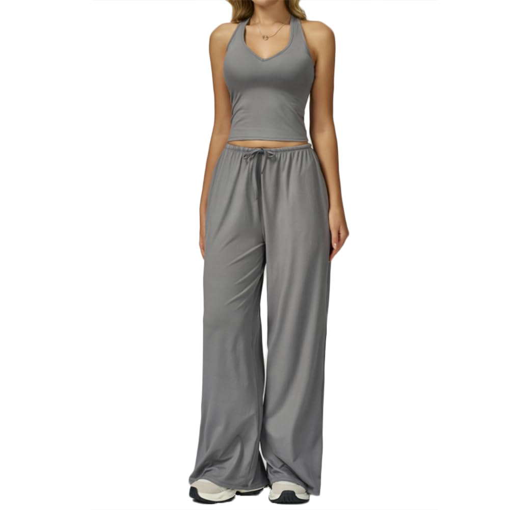 XYFfybhsd Active Wear Sport Woman Flare Pants Gym Fitness Sets 2 Piece Sexy Yoga Outfit Apparel(Size:L,Color:Light gray)