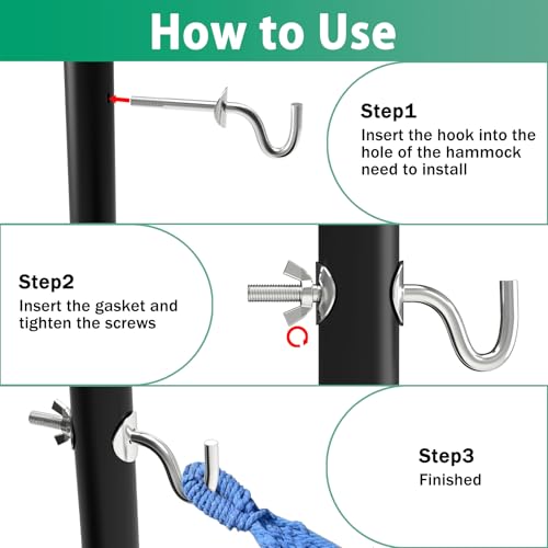 Fengone Zinc Heavy Duty Replacement Hooks Fit 3/8 Inch Holding Hammock Hooks for 1-1/4 to 2 Inch Long Hole on Hammock Stand (4 Pcs) - Thumbnail 7