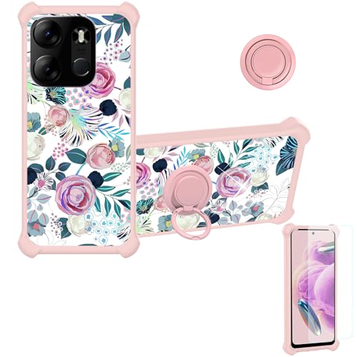 jioeuinly Tecno Pop 7 Pro Case Pop7 Phone Case Compatible for Infinix Smart 7 /Tecno Spark Go 2023 Phone Case Cover [with Tempered Glass Screen Protector][Colorful Reflect Light] IMDF-HUA3