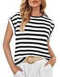 SIZE GUIDE: S=US 4-6, M=US 8-10, L=US 12-14, XL=US 16-18. This oversized t shirts is made of soft and comfy fabric, lightweight and skin-friendly. Tip: The material has no stretch. The collar and cuffs of the striped top may be white or striped in co...
