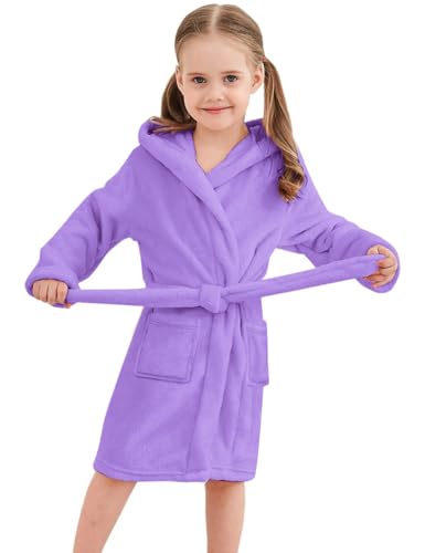 Image of Umeyda Girls & Women Fleece Hooded Robes, Soft Fuzzy Bathrobe Warm Plush Fluffy Bath Robe for Kids Womens