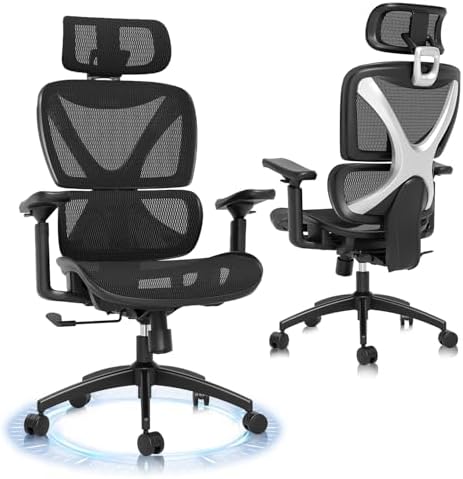 GABRYLLY Ergonomic Office Chair, Big and Tall Mesh Chair with Lumbar Support, 3D armrest - 215° Rotation, Adjustable Headrest & Soft Seat, Durable Computer Chair 350LBS for Work Gaming