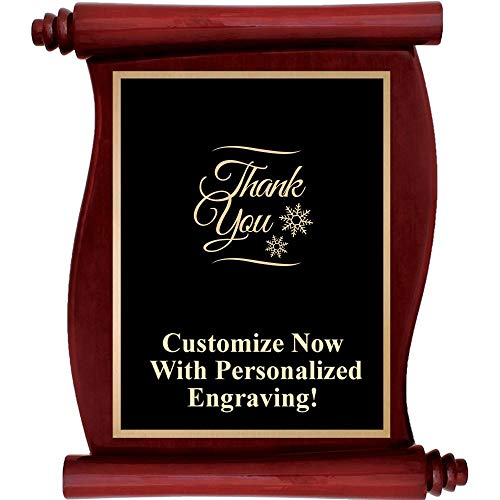 Custom Engraved Rosewood Scroll Plaques, Personalized Holiday Thank You Plaque Award with Up to 5 Lines of Engraving Included Prime