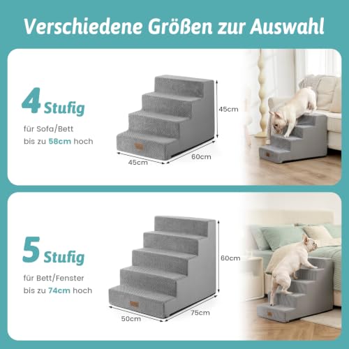 COZY KISS Hundetreppe für Kleine Hunde, 5 Stufen Breiter Haustiertreppe