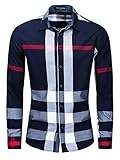 Men's Long Sleeve Slim-Fit Lightweight Plaid Cotton Shirt (199, Royal Blue, Large+)