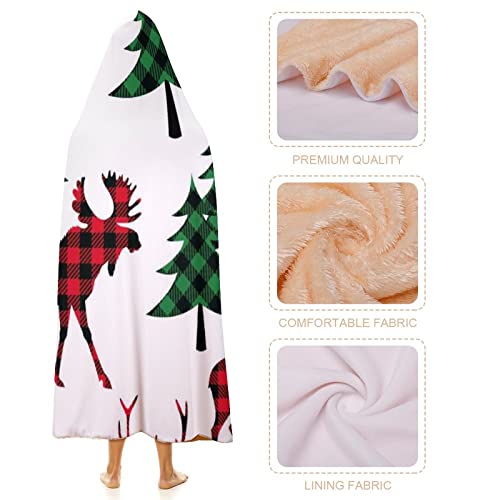 Buffalo Plaid Woodland Deer Checkered Wearable Hooded Blanket Soft Warm Throw Blanket Robe Cloak Wrap For Bed Sofa Bedding 60"X80" #TOP5