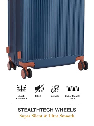 Image of FUR JADEN The Aviator German Polycarbonate Travel Luggage Suitcase with 8 StealthTech Silent Shock Absorbing Wheels, TSA Lock & Aerospace Grade Wide Handle (Cobalt Navy, Set of 2 - Cabin + Medium)