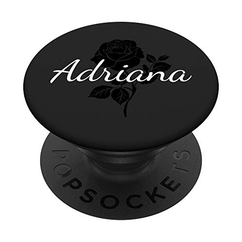 Adriana - Floral Black Rose Gray Personalized First Name PopSockets PopGrip: Swappable Grip for Phones & Tablets