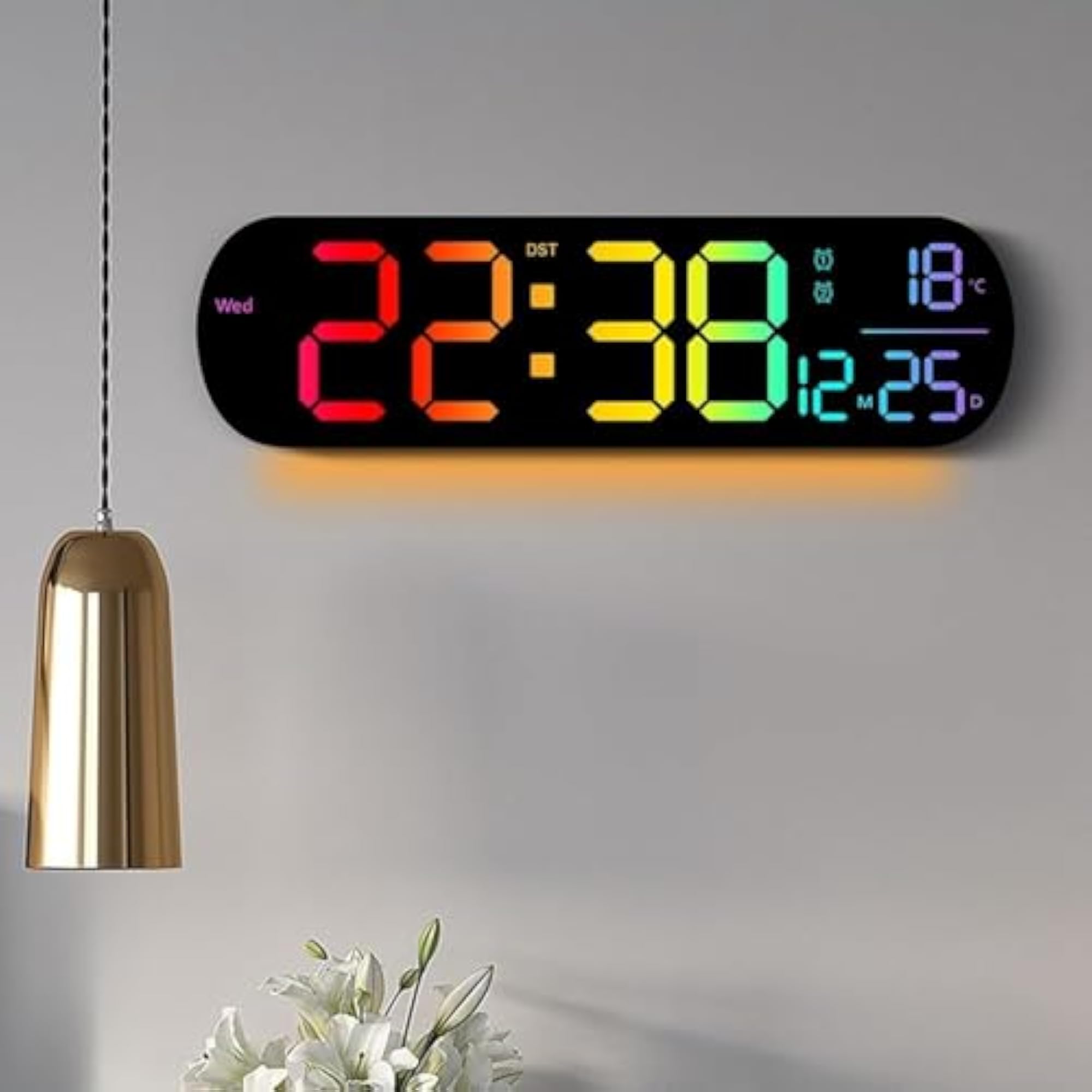 Digital Wall Clock with RGB Display Colors