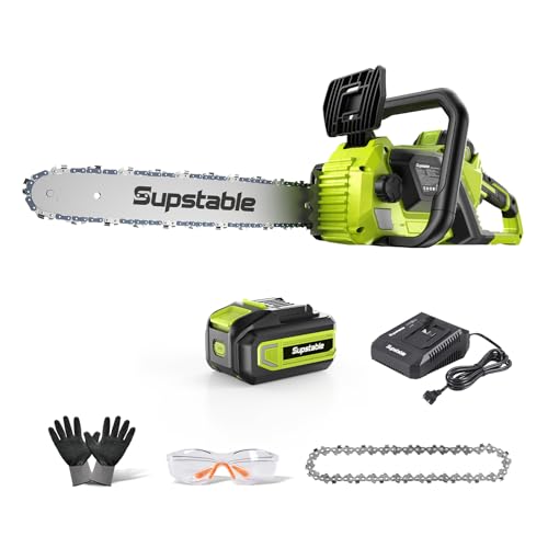 16 Inch Electric Chainsaw Cordless, 2000W Brushless Chainsaw, 4.0Ah Battery & Fast Charger, 40V Electric Chain Saws, Instant Brake, Tool-Free Chain Tension, Auto Oiling for Tree Trimming, Wood Cutting