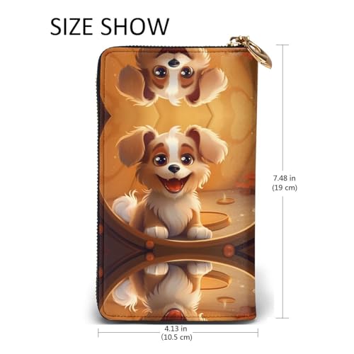 Cartera de cuero con estampado de cachorro de 7.5 x 4.1 pulgadas 5